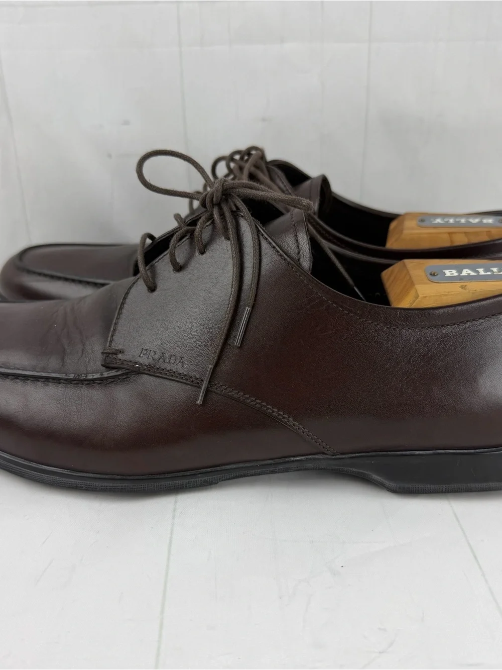Prada Dark Brown Leather Lace-Up Men's Loafers Size 9
